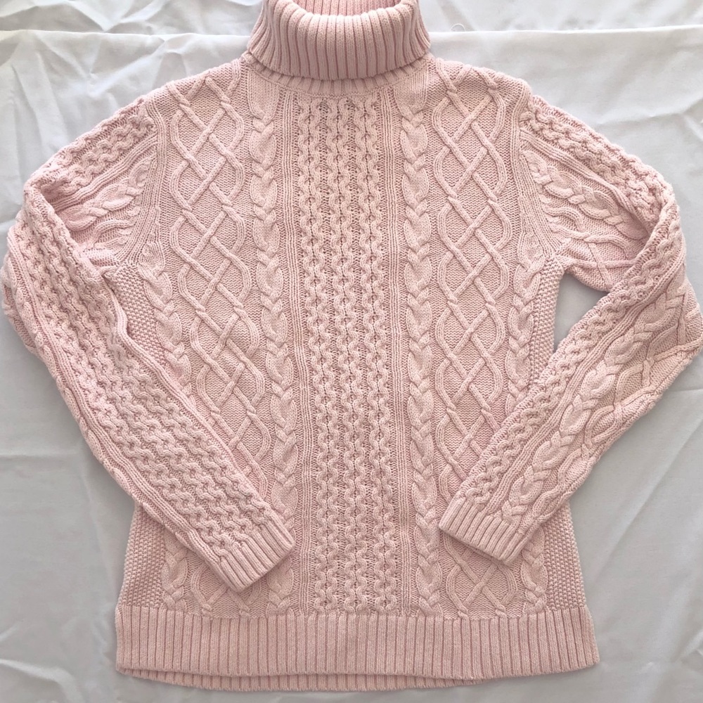 Lands End baby pink cotton cable turtleneck